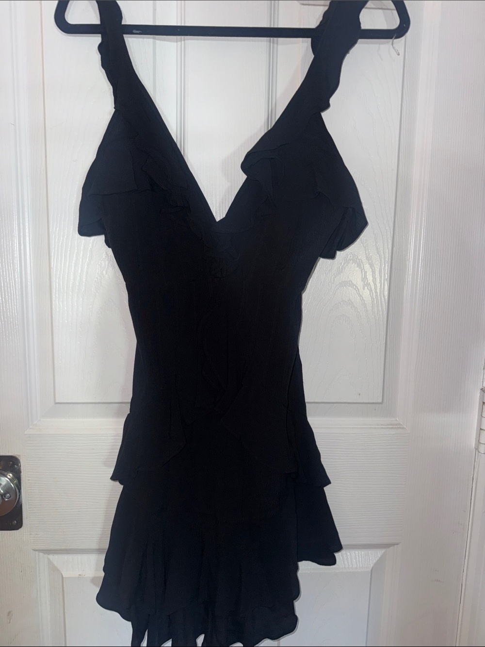 For Love And Lemons Black Ruffle V-Neck Mini Dress